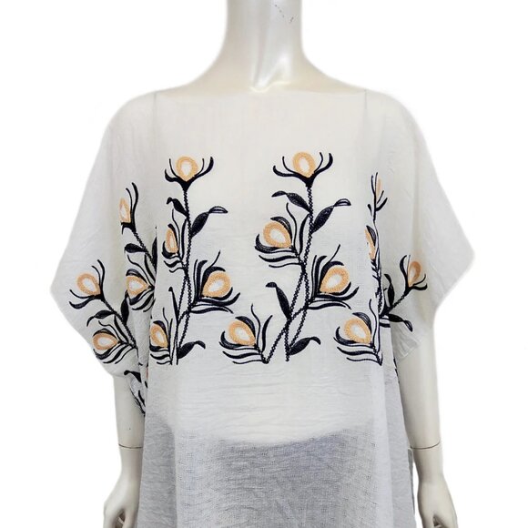 Tops - Floral Embroidered Cream and Black Women's Poncho